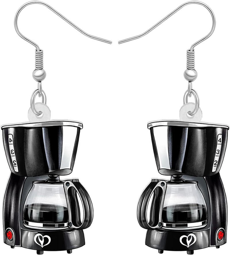 BONSNY Acrylic Dangling Novelty Fun Black Coffee Machine Earrings Hypoallergenic Designer Jewelry Gifts For Women - Image 1